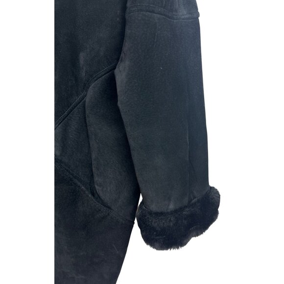 Vtg J.Percy Marvin Richards Women's M Black Suede Faux Fur Lined Coat Hooded 90s - Picture 5 of 14